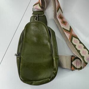 Unbranded Crossbody Sling Olive Vegan Leather Crossbody Bag for Women Boho